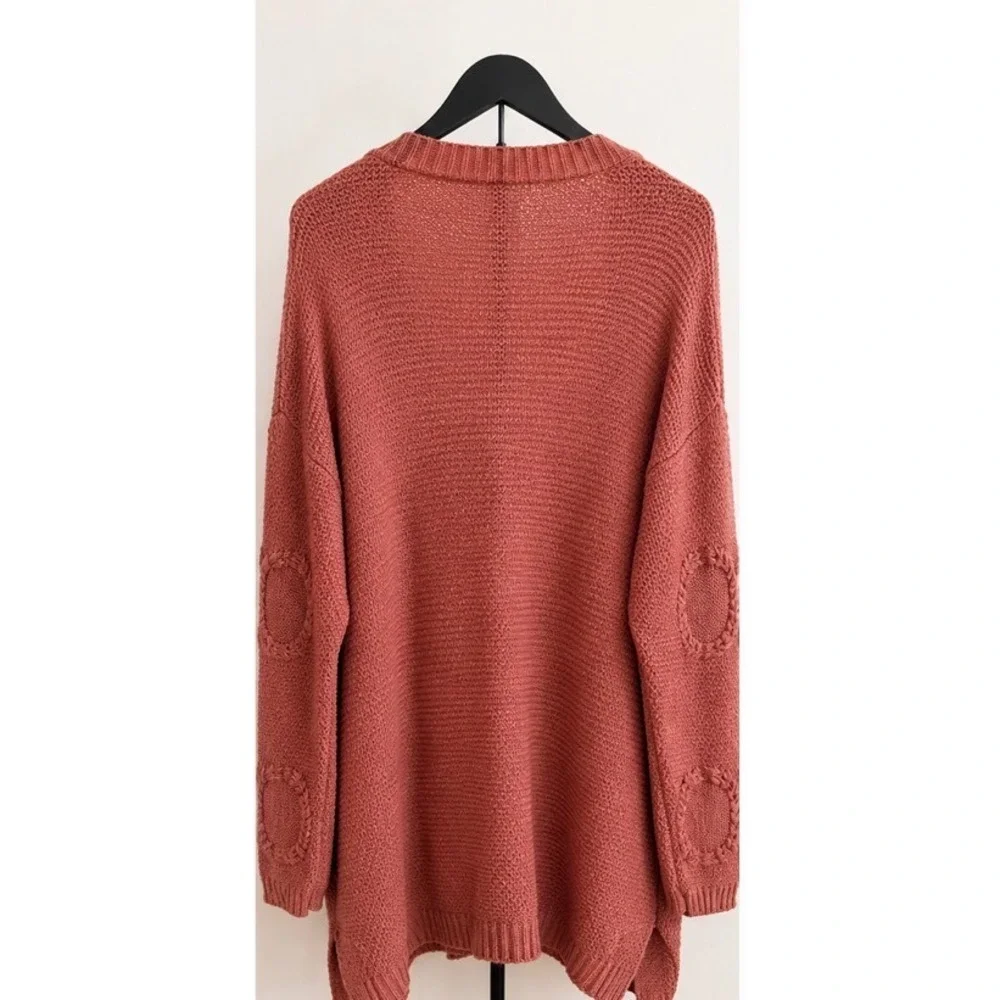 Shein Curve Terracotta Rust Open Front Longline Cardigan Sweater 0XL
